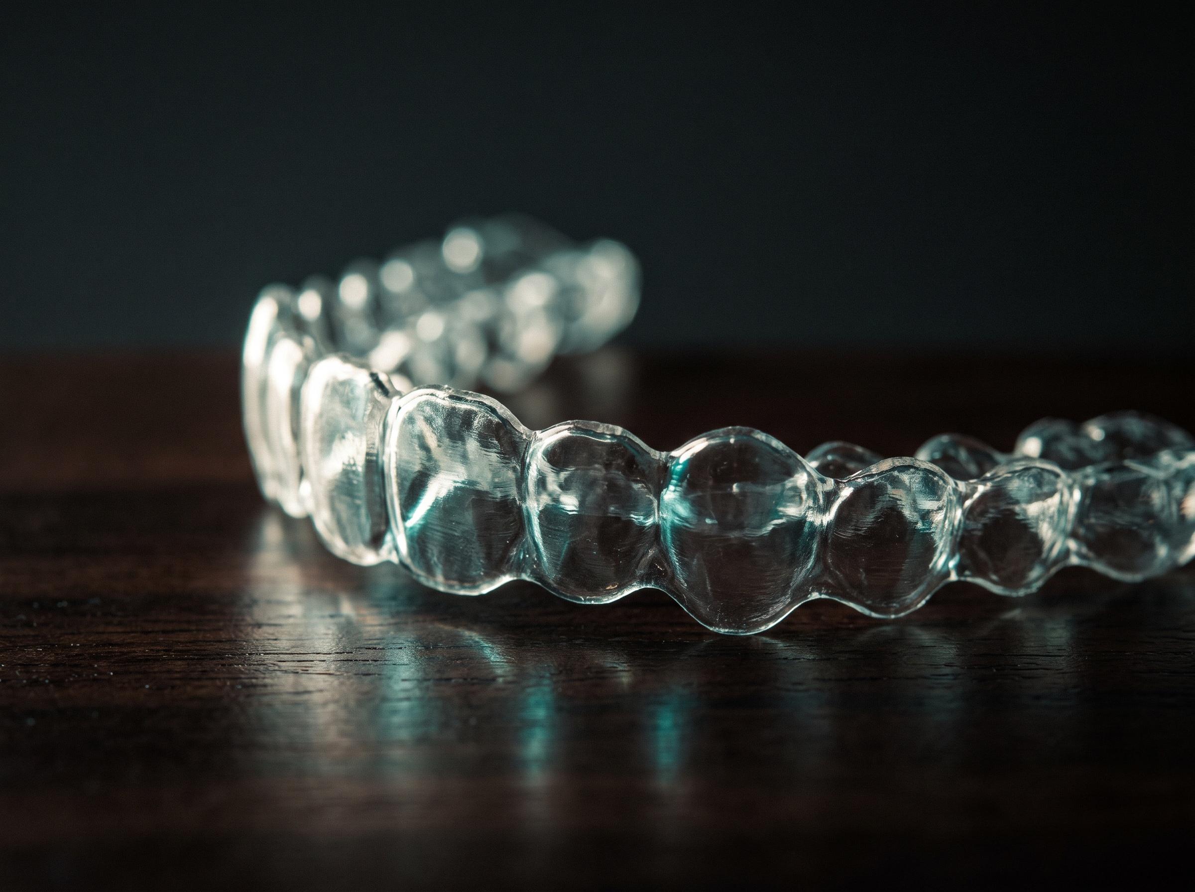 Alineador transparente sobre una superficie de madera oscura
